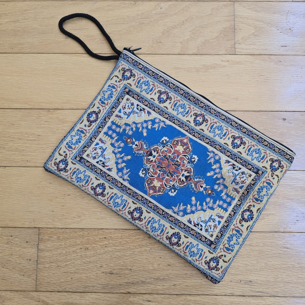vintage blue maximalist tapestry mini clutch